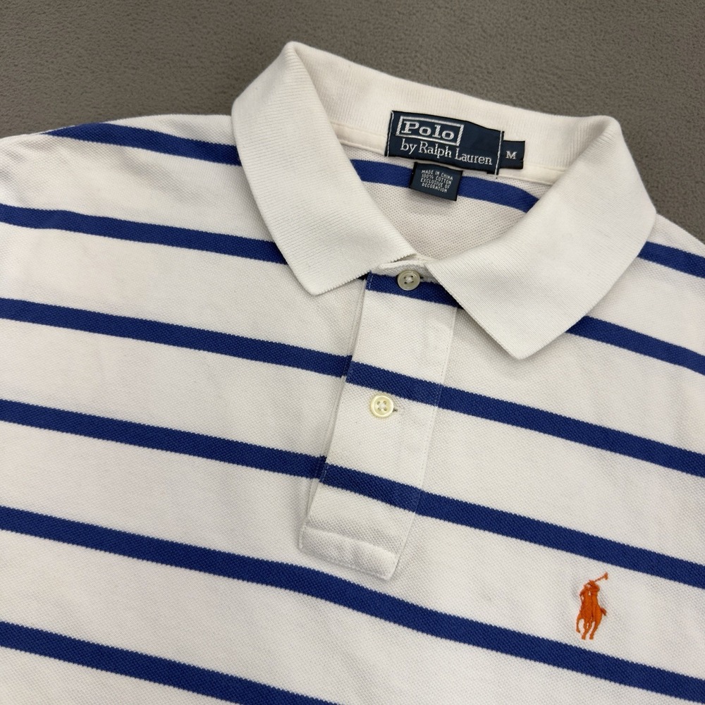 Vintage Polo Ralph Lauren Rugby Polo Mens M Striped Short Sleeve Blue White Pony